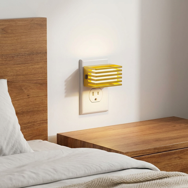 LOHAS Golden LED Nightlight Wall Plug with Dusk to Dawn Sensor Fence Style Dimmable Bed Lamp Night Light for Bedroom