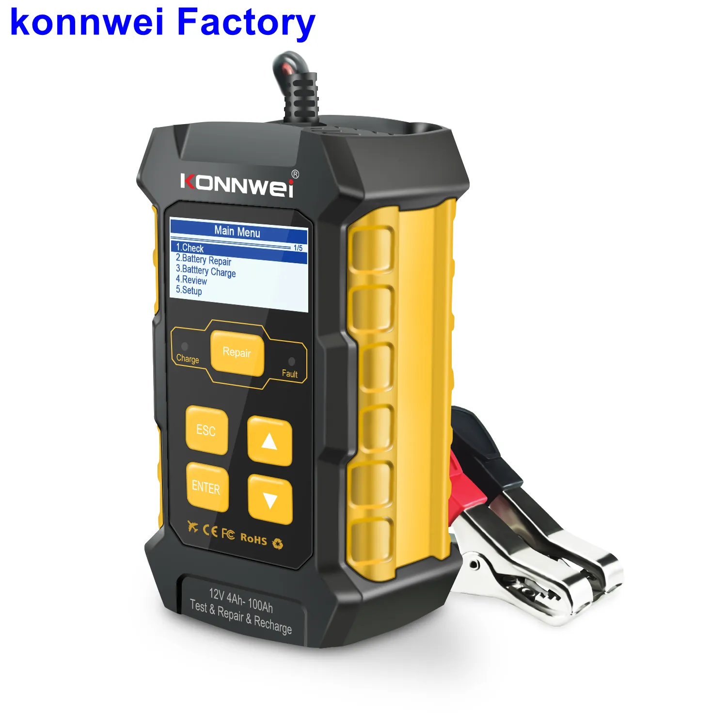 Araba pil şarj cihazı KW510 pil test cihazı ekipmanları akü analizörü çoklu dil ile <span class=keywords><strong>sarı</strong></span> adedi 1 OEM kabul