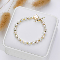 Bracelet en perles d'eau douce naturelles pour femme, avec papillon Fritillaria, trèfle à quatre feuilles et fermoir OT, design de niche, bijoux haut de gamme