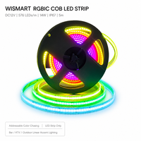 Bande LED COB RGBIC WISMART 12V, 576 LED/m, 5m, 14W, IP67, étanche, adressable, effet de poursuite de couleur, pour bar, KTV, décoration extérieure