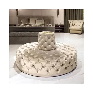 Loja online de vendas quentes sofás redondos de tecido de veludo superior sofás de botão tufado