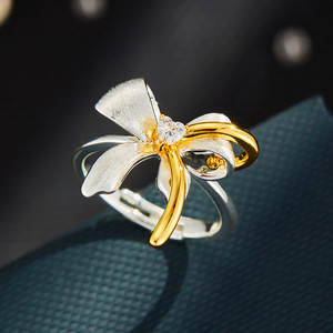 Two Tone Gold Bow Open <b>Ring</b> <b>Adjustable</b> Elegant Index Finger Party Jewelry R17242 - Product Image 1