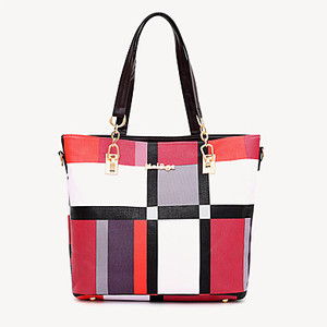 Conjunto de Bolsos de PU con Cierre y Borlas para Mujer, Diseño Color Block, 6 Piezas, Negro/Marrón/Azul - Product Image 4