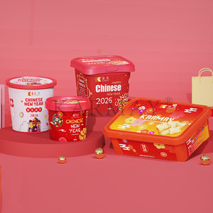 Pots d'emballage pour biscuits en plastique de 500 ml (16 onces) avec couvercles, ronds, rouges, étiquette IML, NOUVEL AN, style européen, fabriqué en Chine - Product Image 6