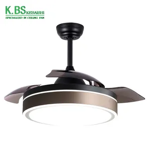 Modern Nordic Hidden LED 4 Retractable ABS Blades Lighting Ceiling Fan For Living Room