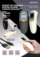 Pemindai Barcode Nirkabel Mini 2D Portabel Henex Sumber Cahaya CMOS Pembaca Kode QR Genggam USB COM 350 Pemindaian/Detik 3 Tahun Garansi