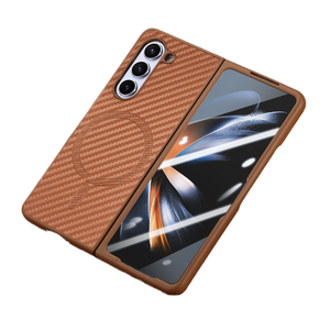 Nouvelle coque de téléphone portable en cuir PU avec charge sans fil magnétique, durable, en fibre de carbone, pour <span class=keywords><strong>Samsung</strong></span> Galaxy Fold 5/6, 2024 - Product Image 1