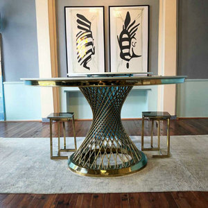 Mesa de comedor redonda moderna con marco de acero inoxidable dorado y tapa de piedra sinterizada combinada con muebles para el hogar <span class=keywords><strong>Lazy</strong></span> <span class=keywords><strong>Susan</strong></span> - Product Image 6