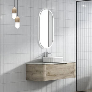 Mobile Bagno da Parete in PVC Personalizzato Stile Crema con Specchio Ovale ad Arco e Lavabo Integrato - Product Image 4
