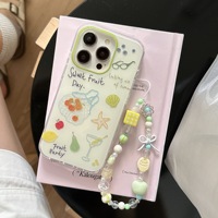 Pastorale Frais Blanc Vert Ins Sac D'été pour Filles 16Promax Graffiti Tomate Mûrier 15Pro avec TPU Matériel Mobile Phone Cases