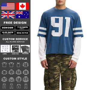 เสื้อยืดคอกลมสีน้ำเงินฟอกสี ยี่ห้อ KingSen ขายส่ง ผลิตตามสั่ง ผ้าฝ้าย 100% 200gsm ระบายอากาศได้ดี เป็นมิตรกับสิ่งแวดล้อม - Product Image 2