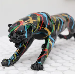 厂家批发树脂工艺品优质水转印雕塑家居装饰艺术卡通动物黑豹雕像