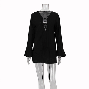 Nuovo arrivo 2025 con lacci Casual svasati a maniche lunghe in <span class=keywords><strong>cotone</strong></span> da donna - Product Image 4