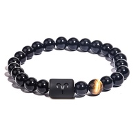 Nouveau Style chaud hommes douze Constellations Bracelet élastique oeil de tigre pierre Agate couleur mélangée or alliage Jade Bracelet