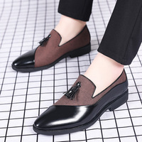 Mocassins à pampilles bicolores pour hommes, à enfiler, en cuir et tissu patchwork, à bout pointu, chaussures habillées formelles et décontractées
