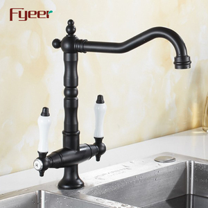 Fyeer <span class=keywords><strong>Robinet</strong></span> de cuisine de style rétro avec double poignée en céramique Installation monotrou Fonction eau chaude et froide en <span class=keywords><strong>noir</strong></span> - Product Image 3