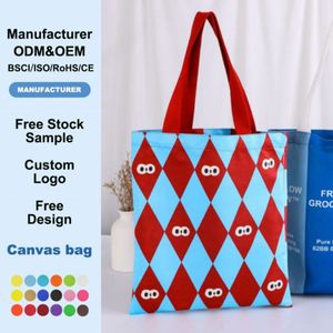Impression couleur personnalisée sur toute la page, sac fourre-tout en coton 16 oz, sac écologique réutilisable, sacs de shopping en toile avec poignées en sangle PP de haute qualité - Product Image 1