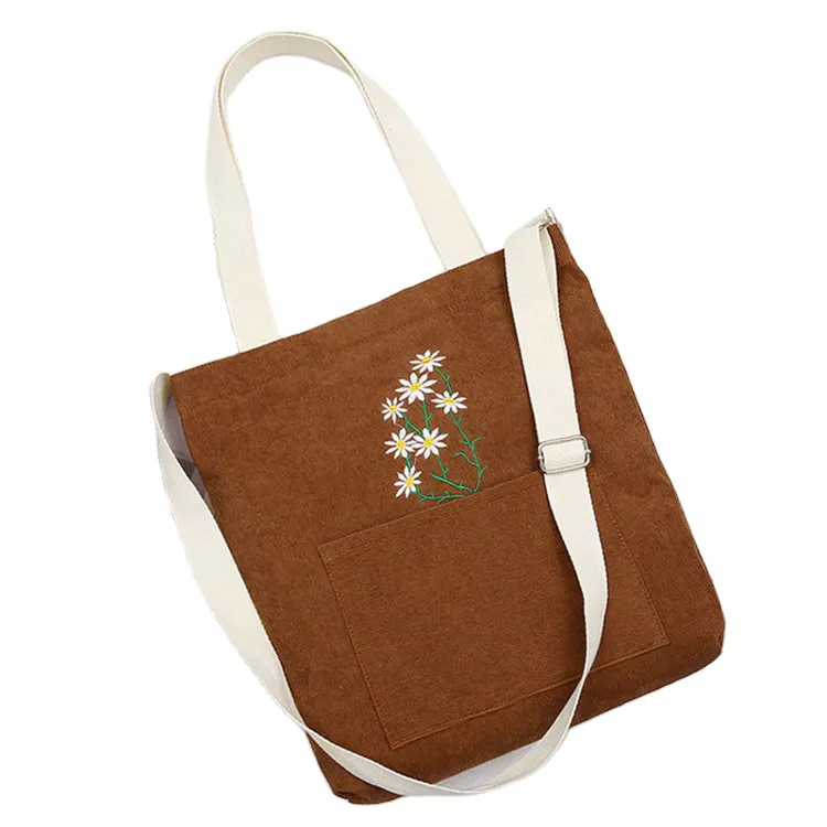 Orduroy-Bolso de mano liso de gran capacidad para mujer, bolsa con estampado personalizado, para comprar