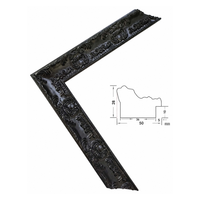 Moulure de cadre photo en bois massif 50x28mm, profil sculpté orné noir pour l'encadrement de toiles de peinture à l'huile