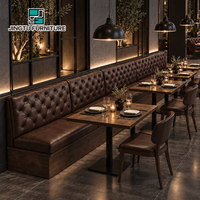 Banquette enroulable pour colonne, en cuir capitonné marron, avec table et chaises en bois, pour restaurant et hôtel, personnalisable, OEM, vente en gros, Chine
