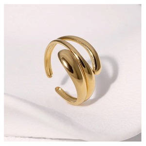 แหวนทอง18K ปรับได้ทำจากสเตนเลสสตีลแหวนแบบเปิดที่มีลักษณะไม่สม่ำเสมอของผู้หญิงวัสดุ304สไตล์หวาน - Product Image 3