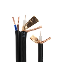 Cable Coaxial RG59 Siamés para CCTV con 2 Hilos de Alimentación, 75 Ohmios, Cubierta de PVC Trenzada de Cobre para Instalación de Cámaras de Seguridad