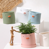 Dessin animé mignon tête inclinable Animal pot de fleurs en céramique argile respirante maison balcon ornements orchidée plantation succulente