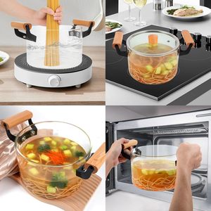Panela De Vidro Transparente 4L com Cabo De Madeira Sopa Resistente Ao Calor & Stock Pote para Macarrão Noodles Sopa Leite Potpourri Panelas De Cozinha - Product Image 5