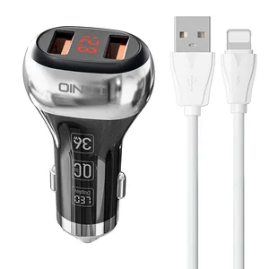 LDNIO C2 Dual USB Ports QC3.0 Fast Charger Adapter 36W High Power Car Charger with LED Display Screen