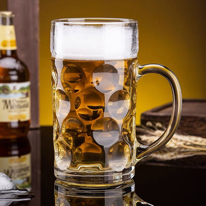 Vente en gros Tasses à bière en verre transparent Chope à boisson avec poignée - Product Image 5