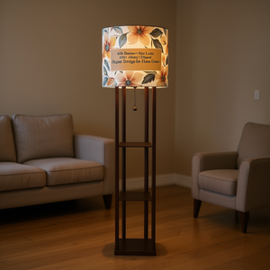 Brown 3 <b>Shelf</b> <b>Floor</b> <b>Lamp</b> 65 H Floral Drum Shade Wood Base Home Decor Elegant Design - Product Image 2