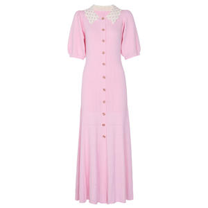 Abito Lungo Elegante da Donna in Maglia a Maniche Corte con Colletto a Risvolto e Bottoni, Collezione Primavera Estate 2026 - Product Image 3