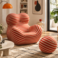 Canapé modulaire en L à trois places, rayé, moderne, avec ottoman et fauteuil d'appoint, en tissu, pour appartement, salon, chambre