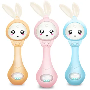 新款婴幼儿益智玩具音乐塑料拨浪鼓玩具可爱轻兔子婴儿出牙抓拨浪鼓