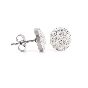 Fashion <b>Stud</b> <b>Earrings</b> 14Mm Diamond Encrusted Round White Stainless Steel Party Jewelry - Product Image 4