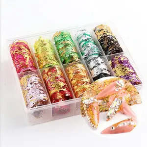BIN Gold foil shards Sally net nail foil decal holographic gold and silver color lace mesh sticker nail art decoration