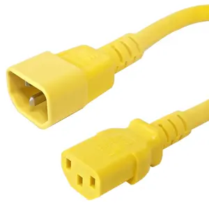 C13 to C14 yellow color 1.8M power cord pin suffix male and female extension cord c13/c14, IEC certified copper power cord