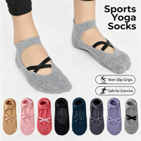 Chaussettes de yoga unies haut de gamme 2026 pour femme, coupe basse, en coton et maille, avec grip en silicone et sangle croisée, pour Pilates et ballet