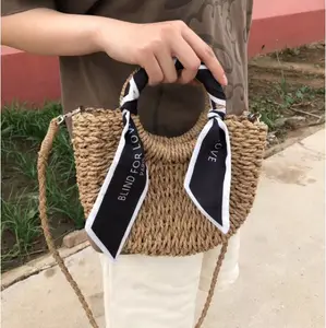 Straw Bag Summer Women Beach Bag Eco-Friendly Straw Woven Handbag Lady Handmade Paper Crochet Straw Basket Bag Free Customized