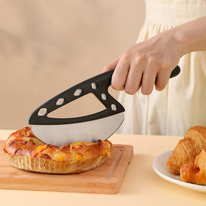 Stainless Steel Pizza Cutter With Non Slip Handle For Kitchen Baking Tools 430 Steel <b>Black</b> Color - Product Image 3