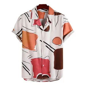 Camisa havaiana masculina de secagem rápida, camisa com manga curta estampada para homens, camisa elegante e casual para verão