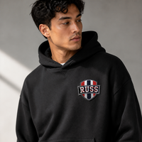 Écusson thermocollant en PVC brodé RUSS, motif bouclier, rayures rouges, blanches et bleu marine, pour décorer sweat à capuche, veste, sac à dos, chapeau