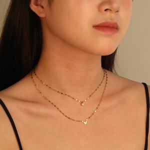 Collar de Moda en Acero Inoxidable, Chapado en Oro de 18K, Resistente al Agua, con Cadena en Capas, Colgante Redondo de Circonita y Mariposa - Product Image 3