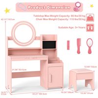 Ensemble Coiffeuse Moderne en Bois pour Enfants avec Lumières LED, Miroir, Étagères de Rangement et Chaise de Maquillage Princesse pour Filles – Idéal pour Chambre d'Enfant