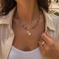 Collier en perles avec pendentif soleil en verre coloré CUMAI, fermoir OT plaqué or pour femme, à porter au quotidien, accessoires de bijoux d'été, vintage