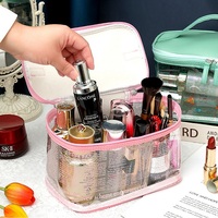 Trousse de toilette imperméable en plastique pvc transparent, trousse de toilette portable en vinyle transparent, trousse de train cosmétique avec impression de lettres, sac éponge transparent
