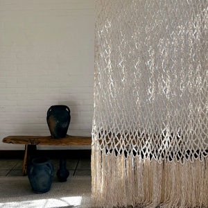 Cortina de macramé tejida a mano, borla artesanal hecha a mano, cuerda de algodón <span class=keywords><strong>Natural</strong></span>, decoración Bohemia para el hogar, decoración de baño EH2506028 - Product Image 2