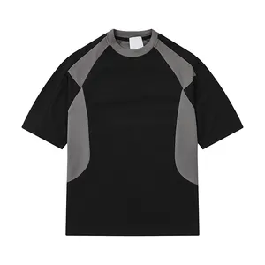 하이 스트리트 컬러 매칭 힙합 스포츠 t 셔츠 반팔 남성 t 셔츠 크루 넥 드라이핏 통기성 폴리 에스테르 셔츠