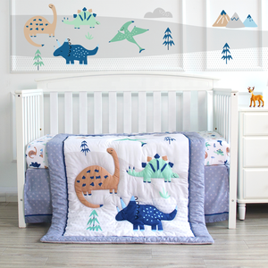 <strong>Blue</strong> Dinosaur Design Baby Set 3 Piece 100% Organic Cotton Printing <strong>Crib</strong> Bedding Set - Product Image 3