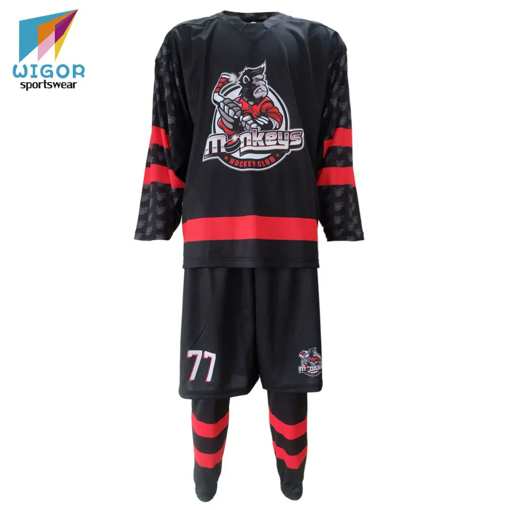Kit de uniforme de hockey, uniforme personalizado, estampa completa, sublia, camisa, calças e meias